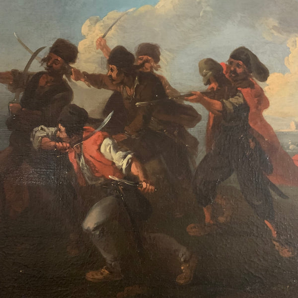 Ölgemälde Schlachtenszene in süditalienischer Abendlandschaft von Jacques Courtois