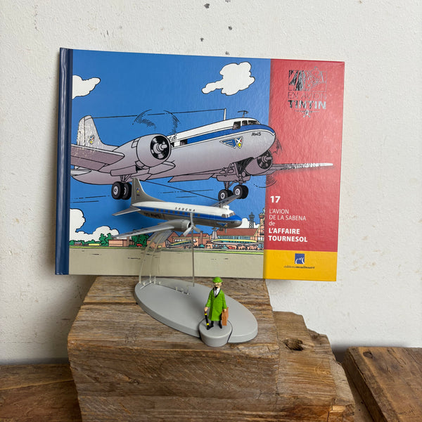 Modell Figur und Buch Tim und Struppi das Das Sabena-Flugzeug mit Professor Bienlein aus Der Fall Bienlein