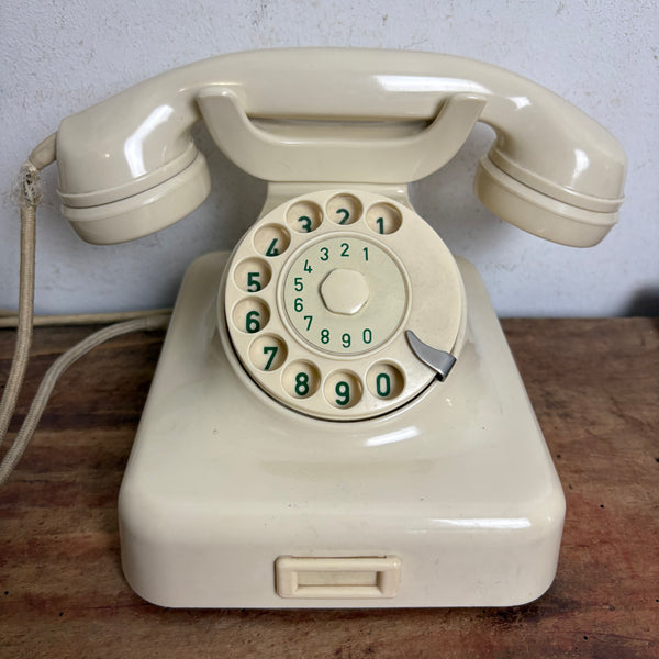 Vintage Wählscheiben Telefon W48 in weiß elfenbein