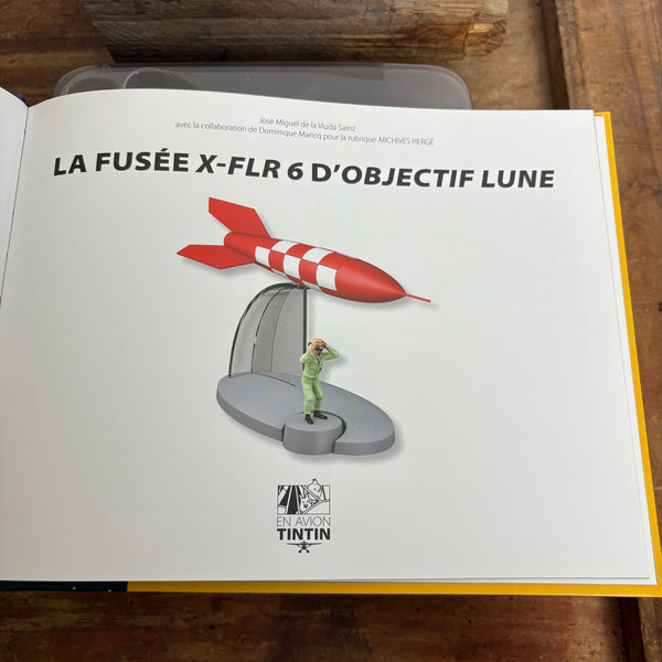 Modell Figur und Buch Tim und Struppi die Rot Weiße Rakete X-FLR6 mit Professor Bienlein aus Reiseziel Mond