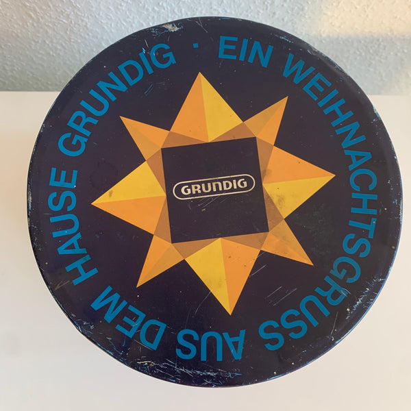 Vintage große seltene Blechdose Ein Weihnachtsgruß aus dem Hause Grundig