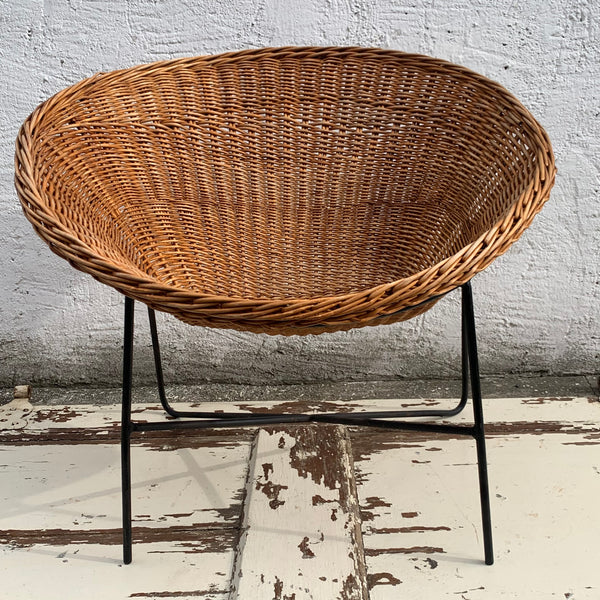 Vintage Rattan Korbsessel Wicker Chair mit Hairpin Beinen