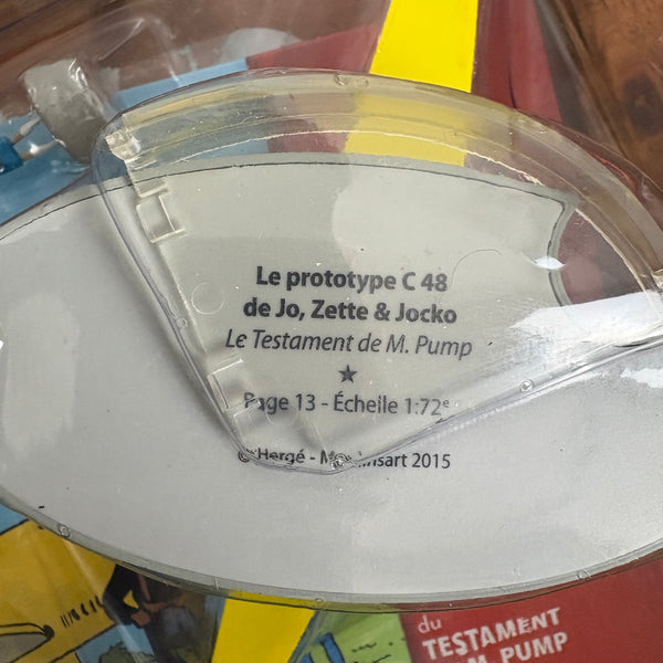 Modell Figur und Buch Tim und Struppi Das blaue Flugzeug von Jo, Suus und Jokko mit Pilot aus Das Testament von Herr Pumpe