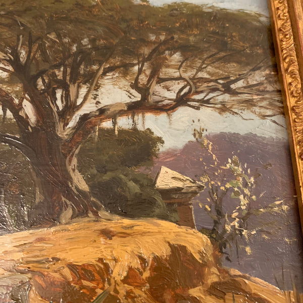Ölgemälde Hüttendorf im afrikanischen Hochland von Carl Salzmann