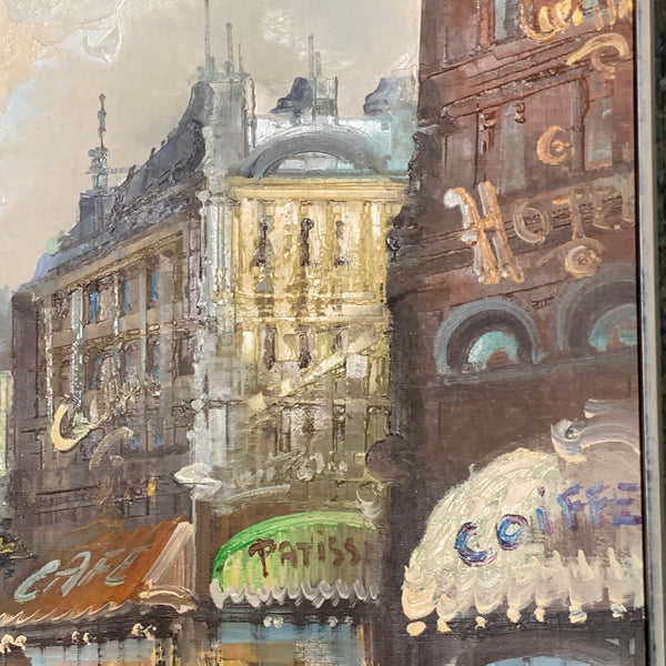 Ölgemälde Fußgängerzone im Regen von Antonio Cortiz