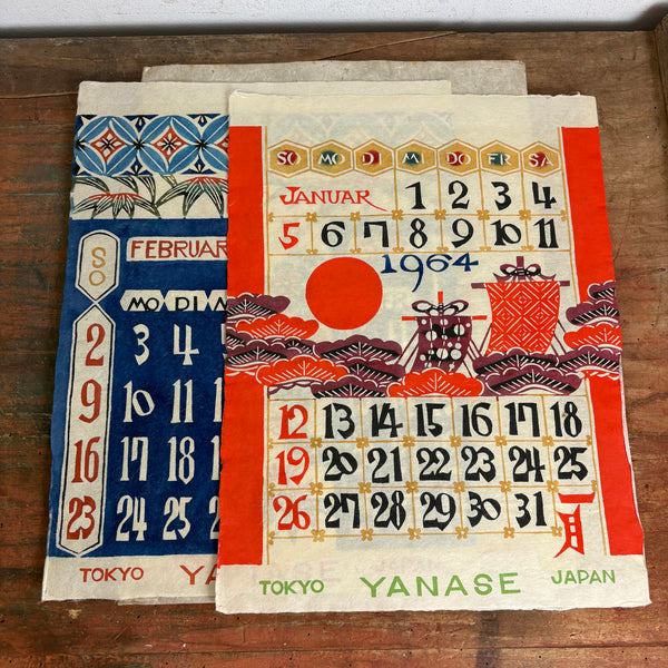 Kalender von 1964 mit 12 Katazome Drucken von Keisuke Serizawa