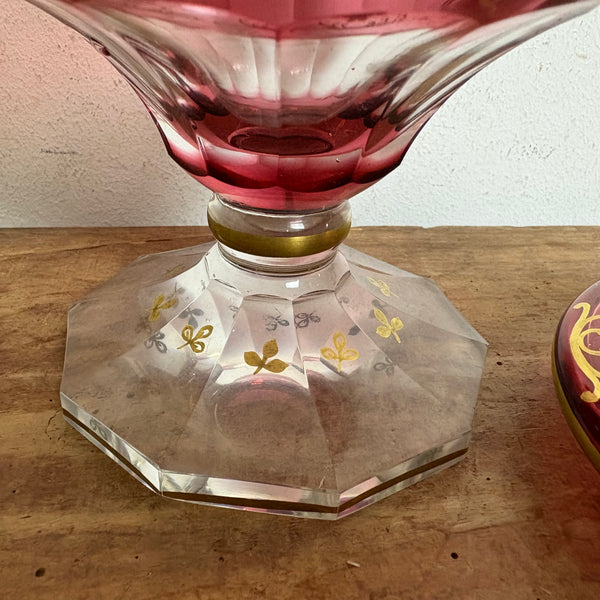 Antike Bonbonniere Böhmisches Kristallglas Deckeldose