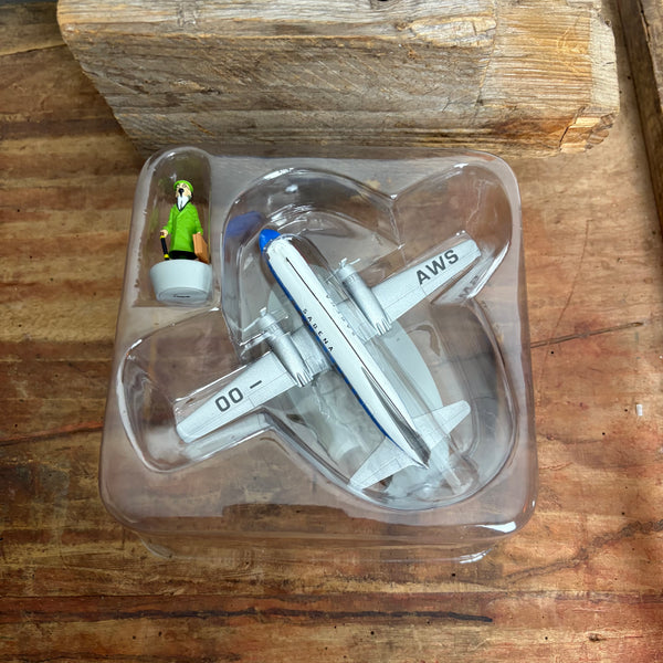 Modell Figur und Buch Tim und Struppi das Das Sabena-Flugzeug mit Professor Bienlein aus Der Fall Bienlein