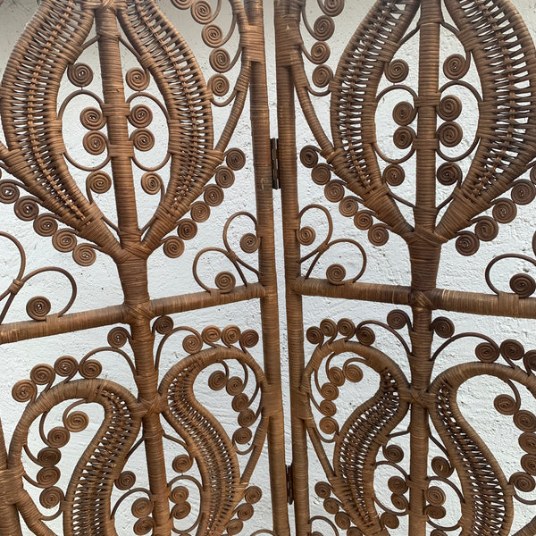 Vintage Rattan Peacock Raumteiler Paravent Emanuelle
