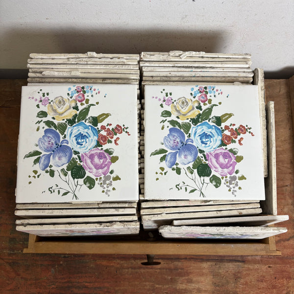 65 vintage Fliesen mit Blumendekor von Villeroy und Boch