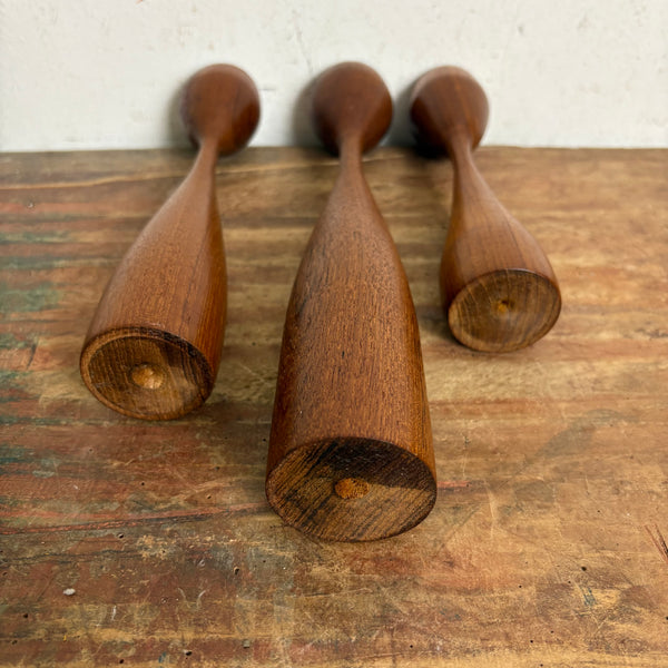 3er Set vintage skandinavische Design Teakholz Kerzenhalter