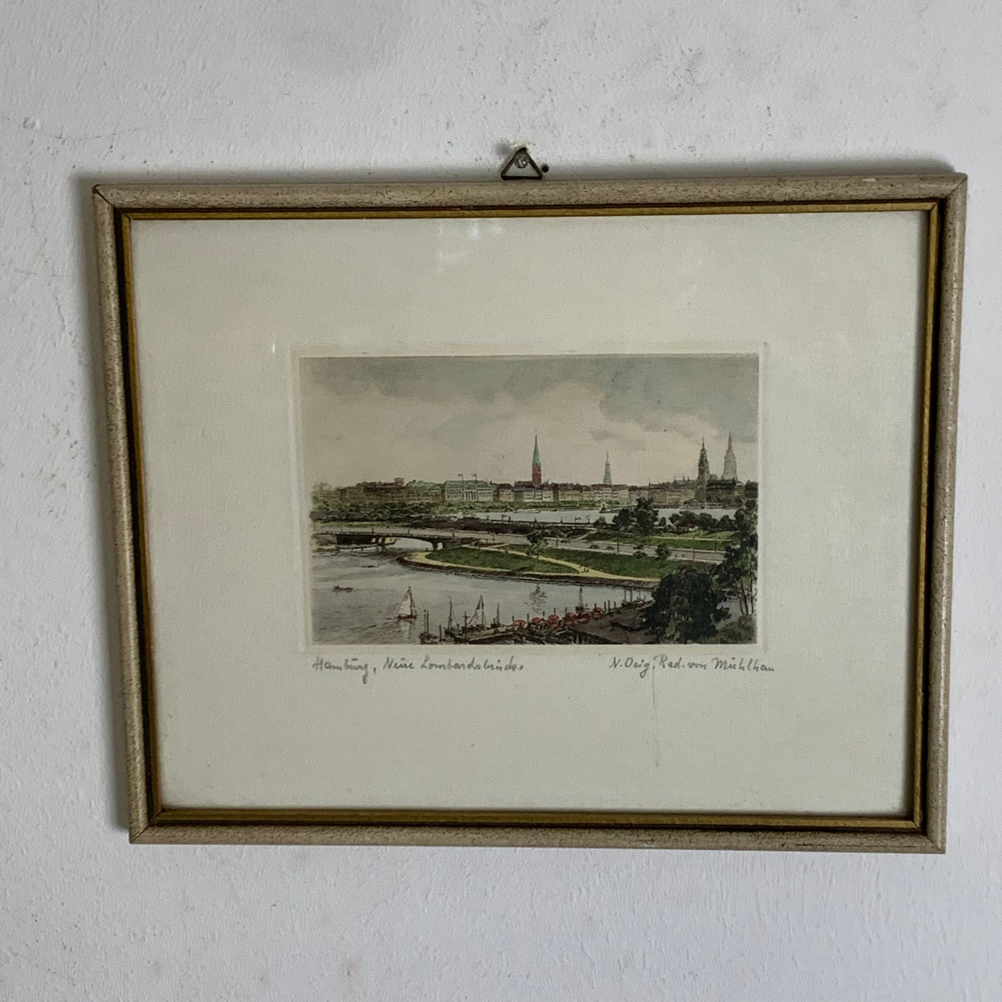 Radierung Hamburg Lombardsbrücke von Mühlhan