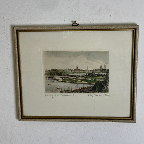 Radierung Hamburg Lombardsbrücke von Mühlhan