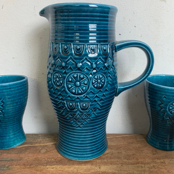 Vintage Keramik Karaffe mit Bechern