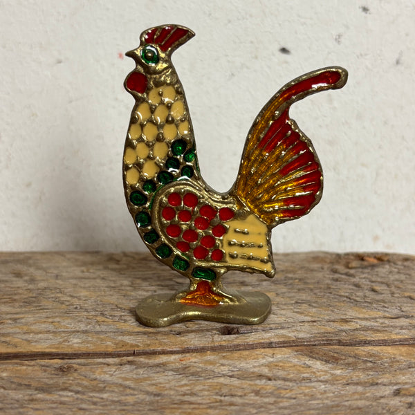 Vintage emaillierte Messig Figur Hahn