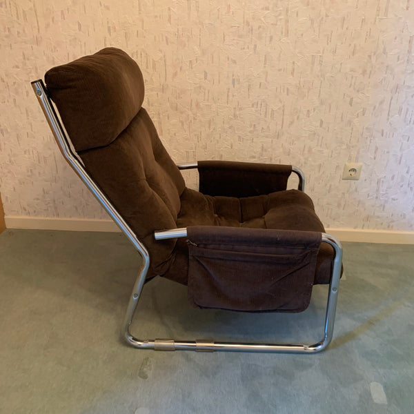 Vintage Lounge Sessel Cord und Stahlrohr von Gillis Lundgren für IKEA