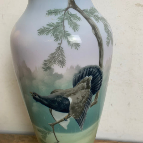Antike Jugendstil Porzellan Vase Motiv Auerhahn von Wilhelm Jäger