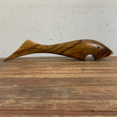 Vintage Flaschenöffner als Fisch aus Holz