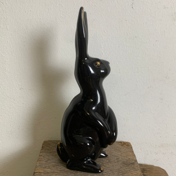 Vintage Porzellan Hase schwarz und Gold von Fürstenberg