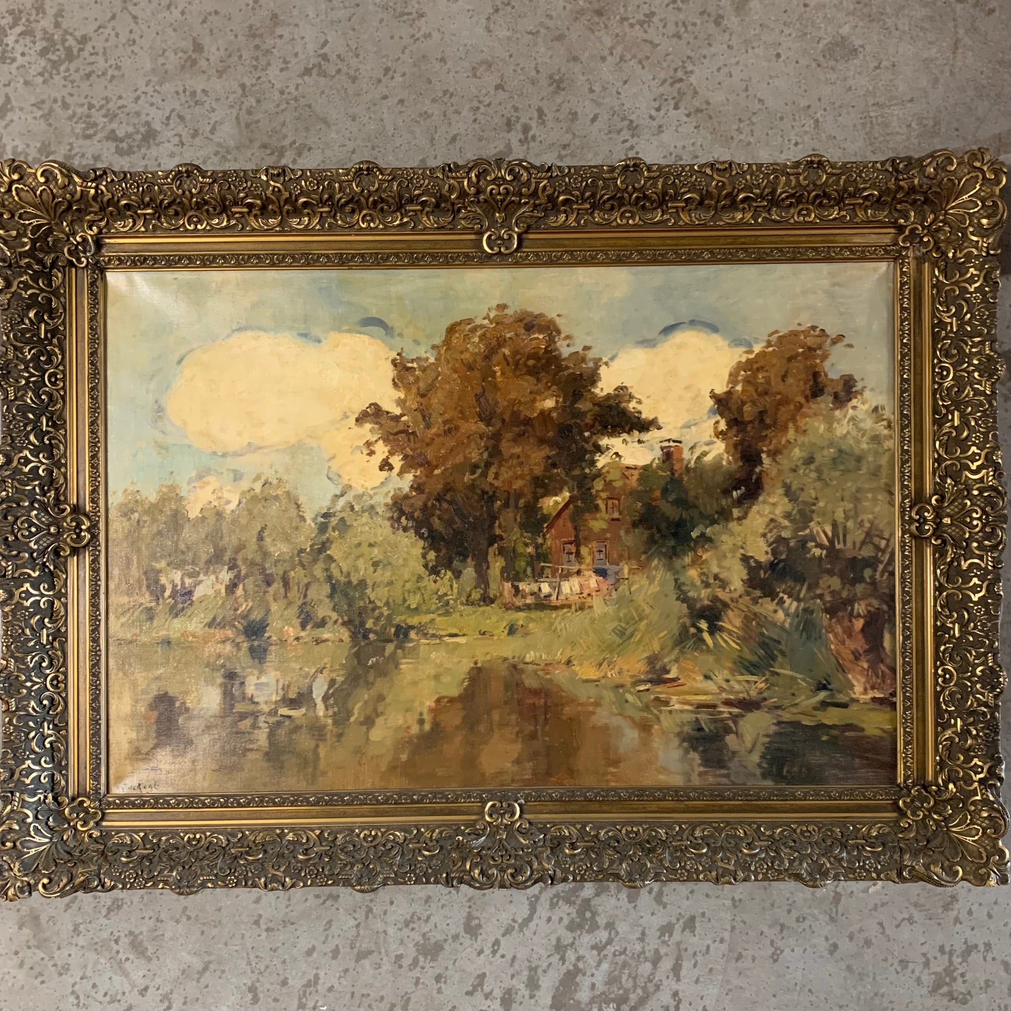 Ölgemälde Sommerwolken über Landhaus am See von Pieter de Regt