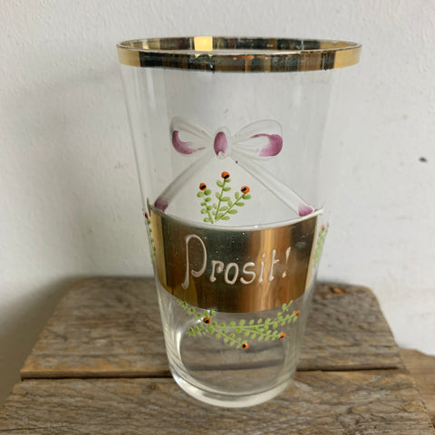 Antikes Trinkglas mit Aufschrift Prost