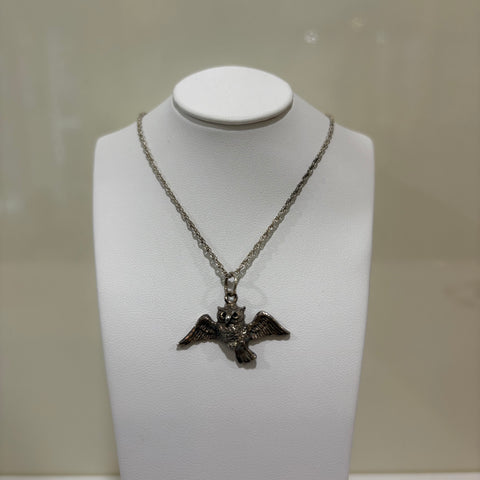 Vintage Silber Kette mit Anhänger Eule fliegend