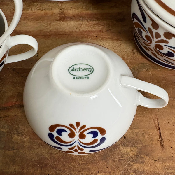 Vintage Folklore Kaffeeservice Donau Pressburg von Arzberg für 6 Personen