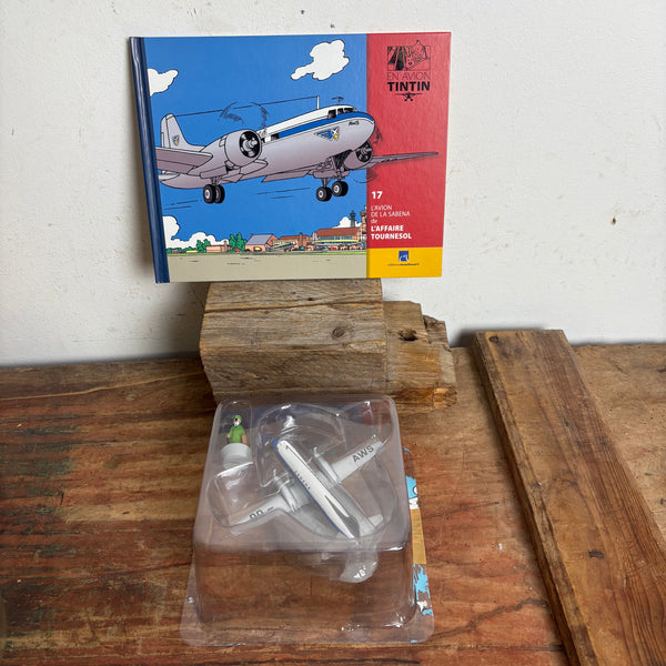 Modell Figur und Buch Tim und Struppi das Das Sabena-Flugzeug mit Professor Bienlein aus Der Fall Bienlein