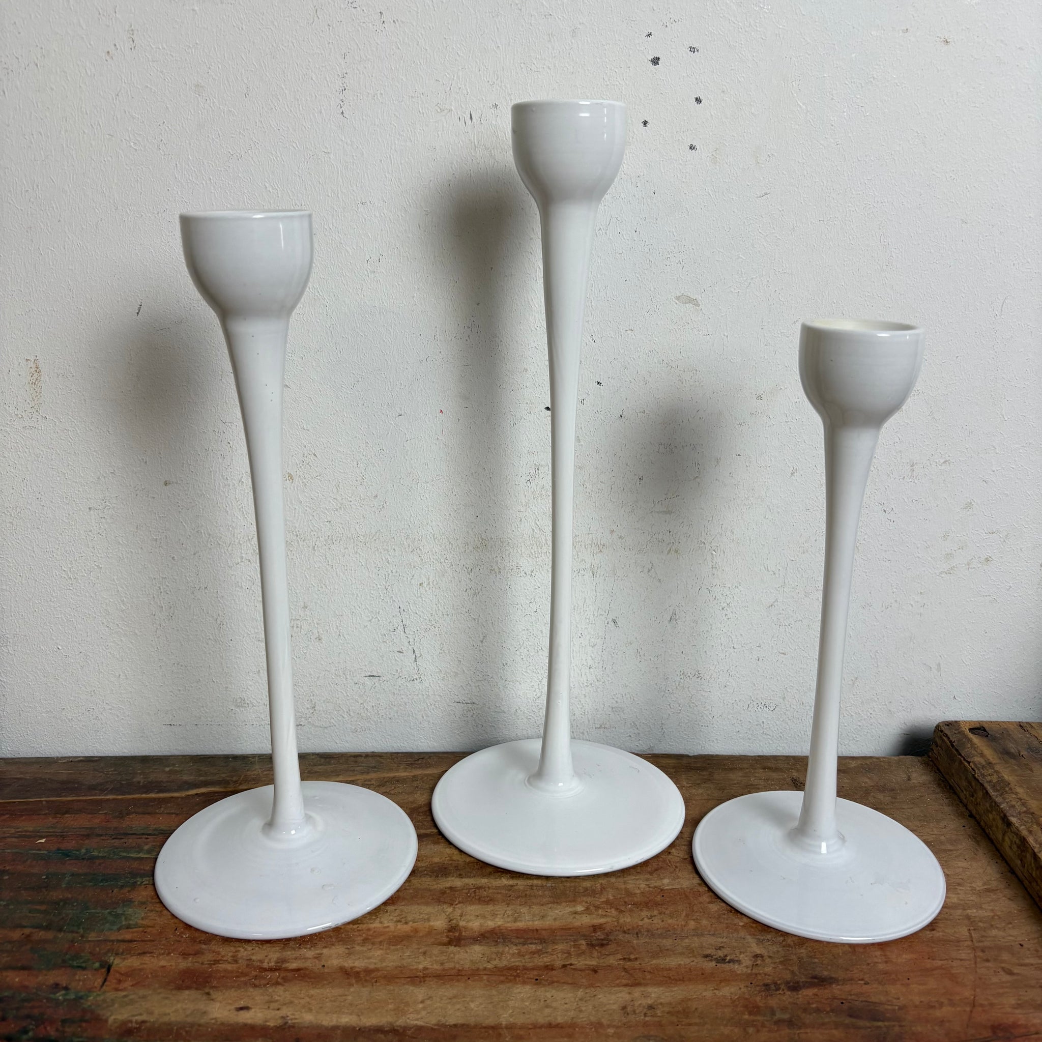 3 vintage weiße Glas Kerzenständer Blomster Ikea