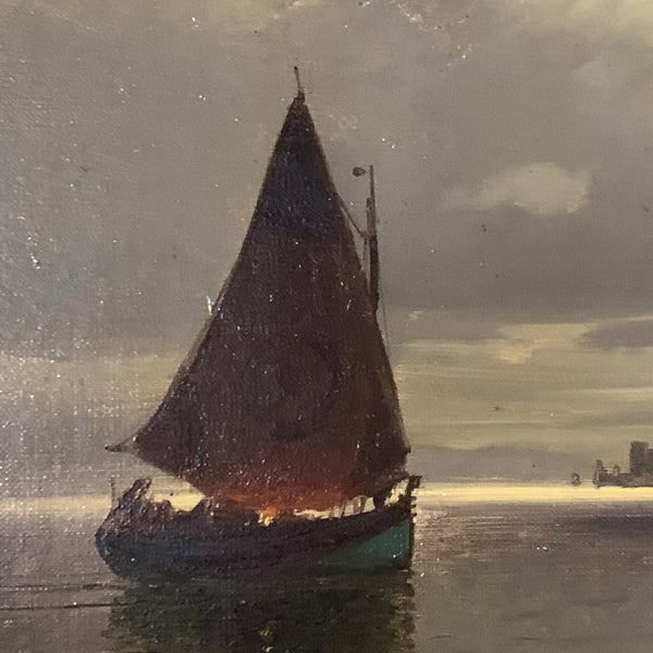 Ölgemälde Mondnacht an einem Schweizer See von Joseph Nikolaus Büttler