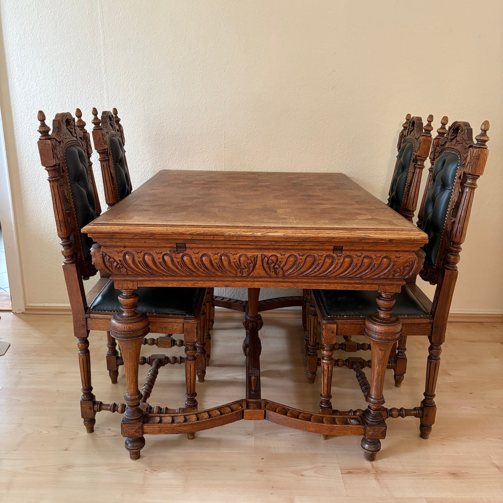 Großer antiker Neorenaissance Tisch ausziehbar aus Eiche – Trödelfuchs Vintage Shop