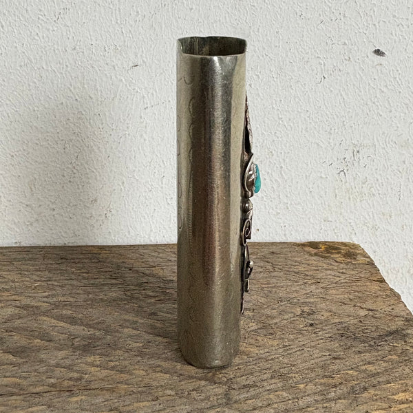 Vintage Feuerzeughülle Sterling Silber Koralle und Türkis Navajo