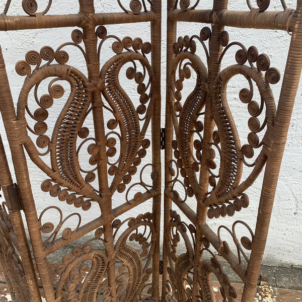 Vintage Rattan Peacock Raumteiler Paravent Emanuelle