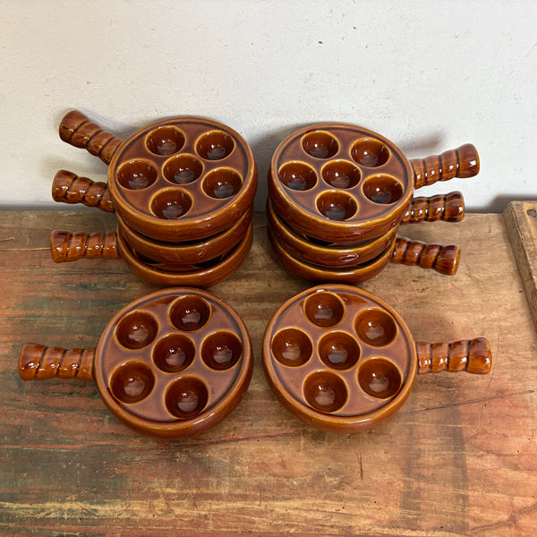 Vintage 8er Set Keramik Schneckenpfännchen France