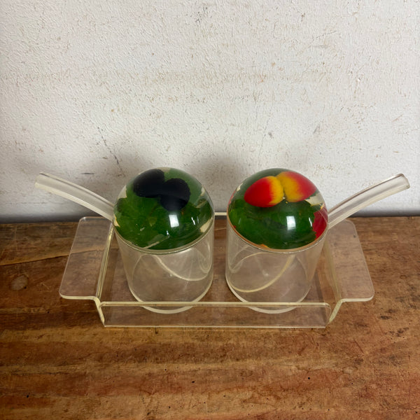 Vintage Marmeladendosen aus Acrylglas Erdbeere Brombeere