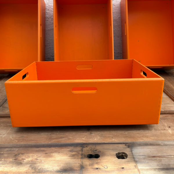 4 vintage Holz Stapelkisten von Ikea in orange