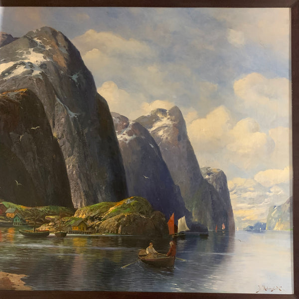 Ölgemälde Norwegisches Fischerdorf am Fjord von Johann Holmstedt