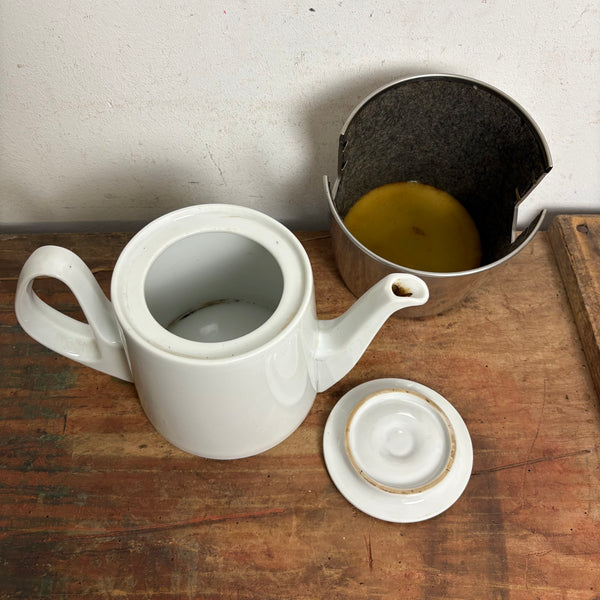 Art Deco Porzellan Teekanne von Bauscher Weiden mit Thermohaube von WMF