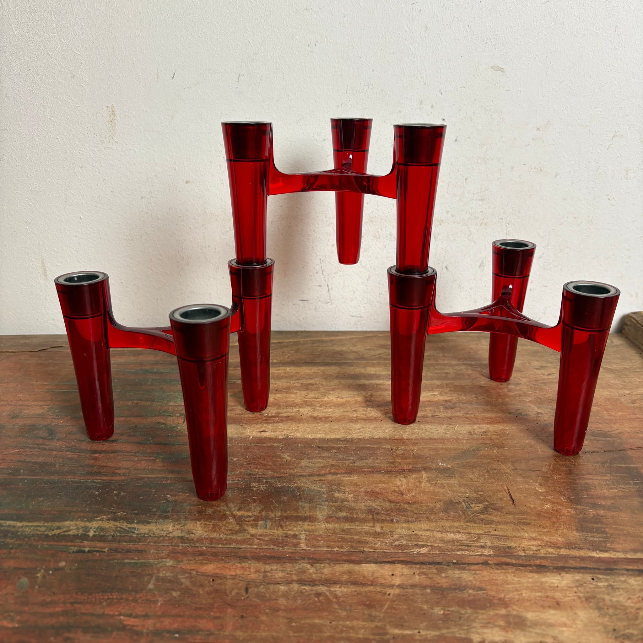 3 modulare Kerzenständer Hommage von Koziol in rot – Trödelfuchs Vintage Shop