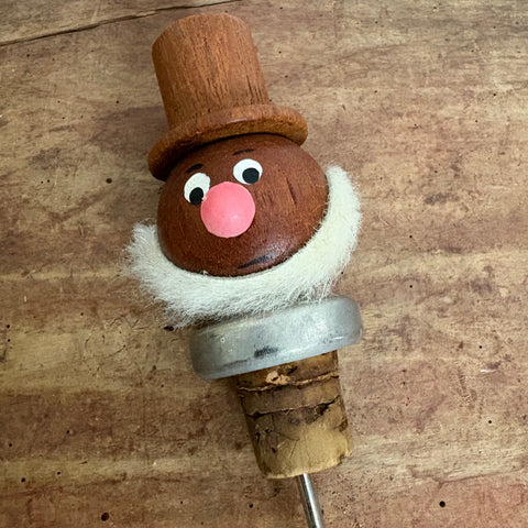 Vintage Dänischer Teak Holz Kopf Flaschenverschluss Zierkorken