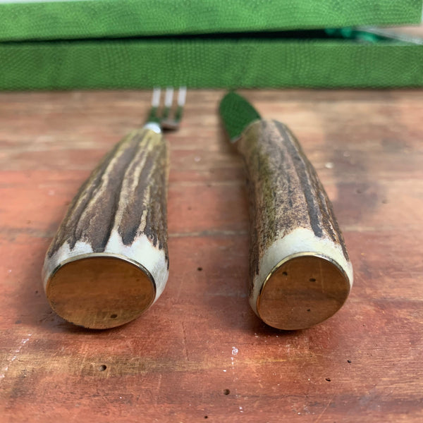 Vintage Jagd Besteck Baron mit Hirschhorn Griff von Solingen
