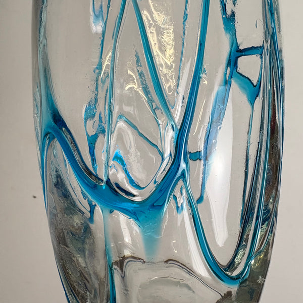 Vintage Glas Vase von Murano mit blauem Faden