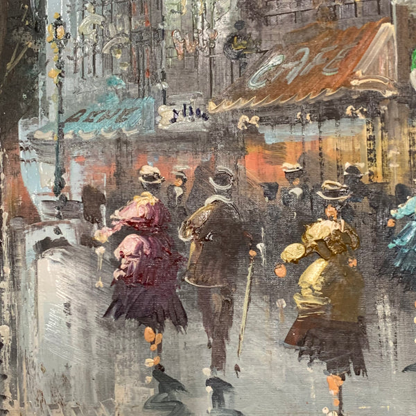 Ölgemälde Fußgängerzone im Regen von Antonio Cortiz