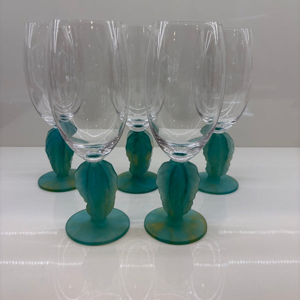 Vintage 5er Set Weingläser Cactus Kollektion von Hilton McConnico für französische Kristallmanufaktur Daum Nancy