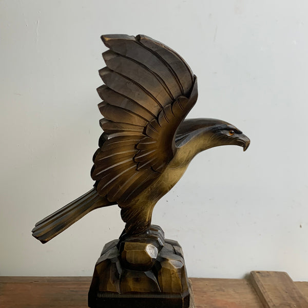 Vintage geschnitzte Holzskulptur Adler mir ausgebreiteten Flügeln