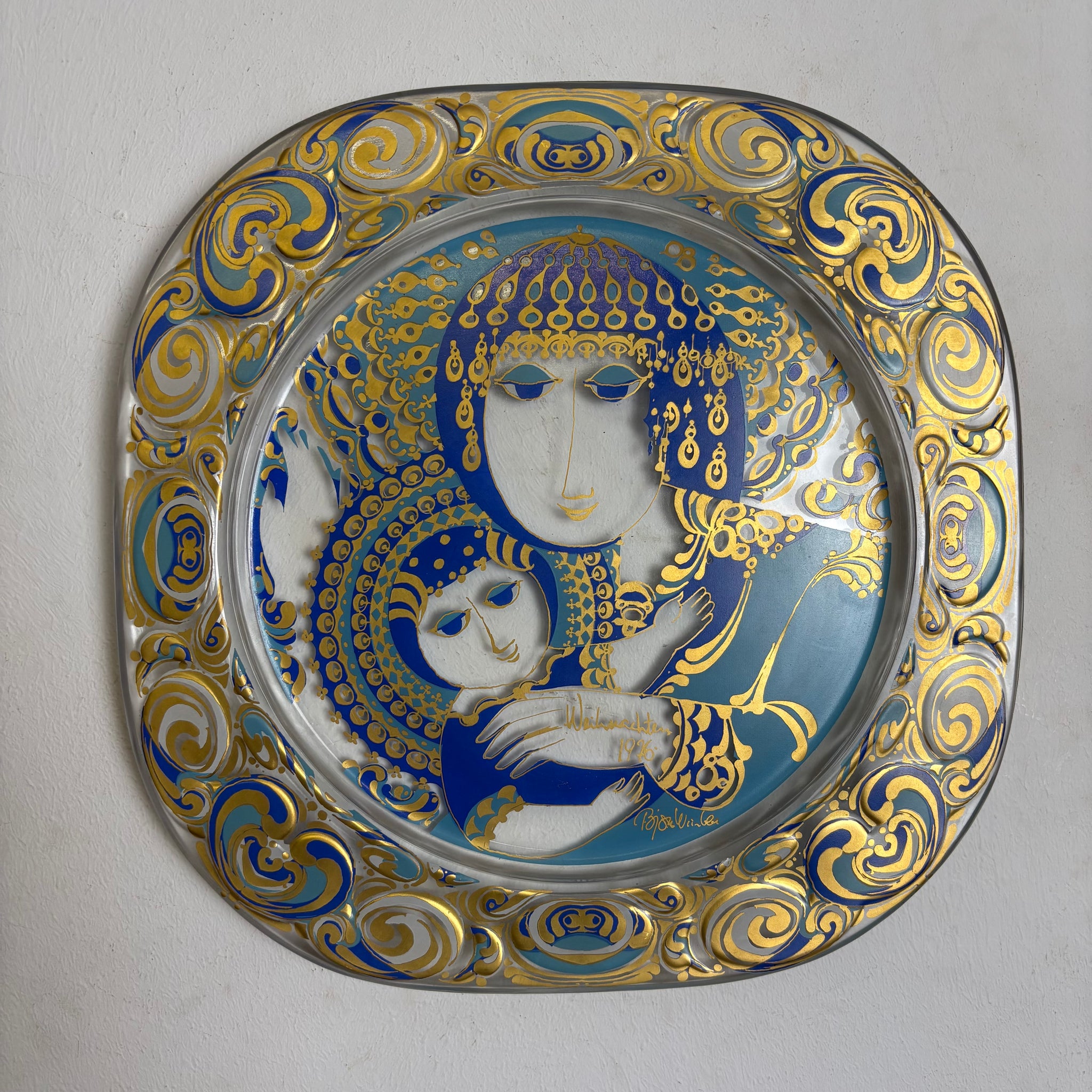 Weihnachtsteller 1976 von Björn Wiinblad für Rosenthal in Glas