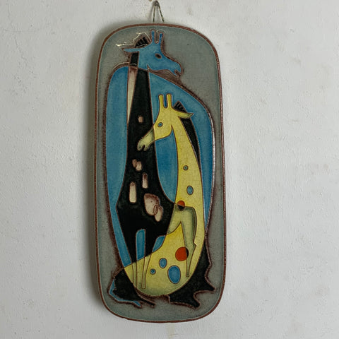 Vintage Mid Century Wandkeramik Giraffen Karlsruher Majolika
