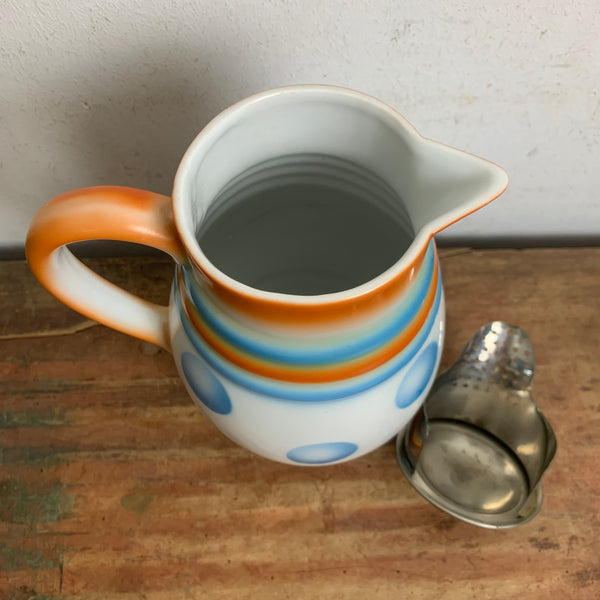 Vintage Art Deco Kakaokanne Krug mit Deckel in Spritzdekor von Leuchtenburg Miranda