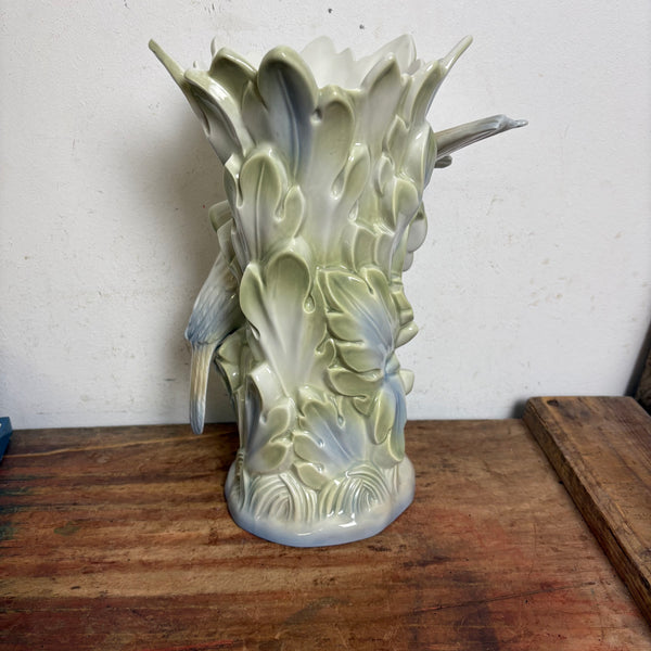 Vintage spanische Keramik Vase mit Vögeln