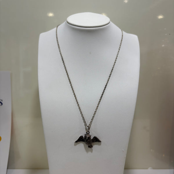 Vintage Silber Kette mit Anhänger Eule fliegend